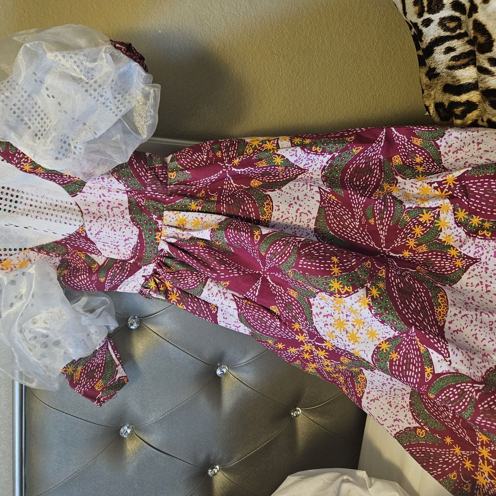 Vibrant Floral Dress with Sheer Puff Sleeves